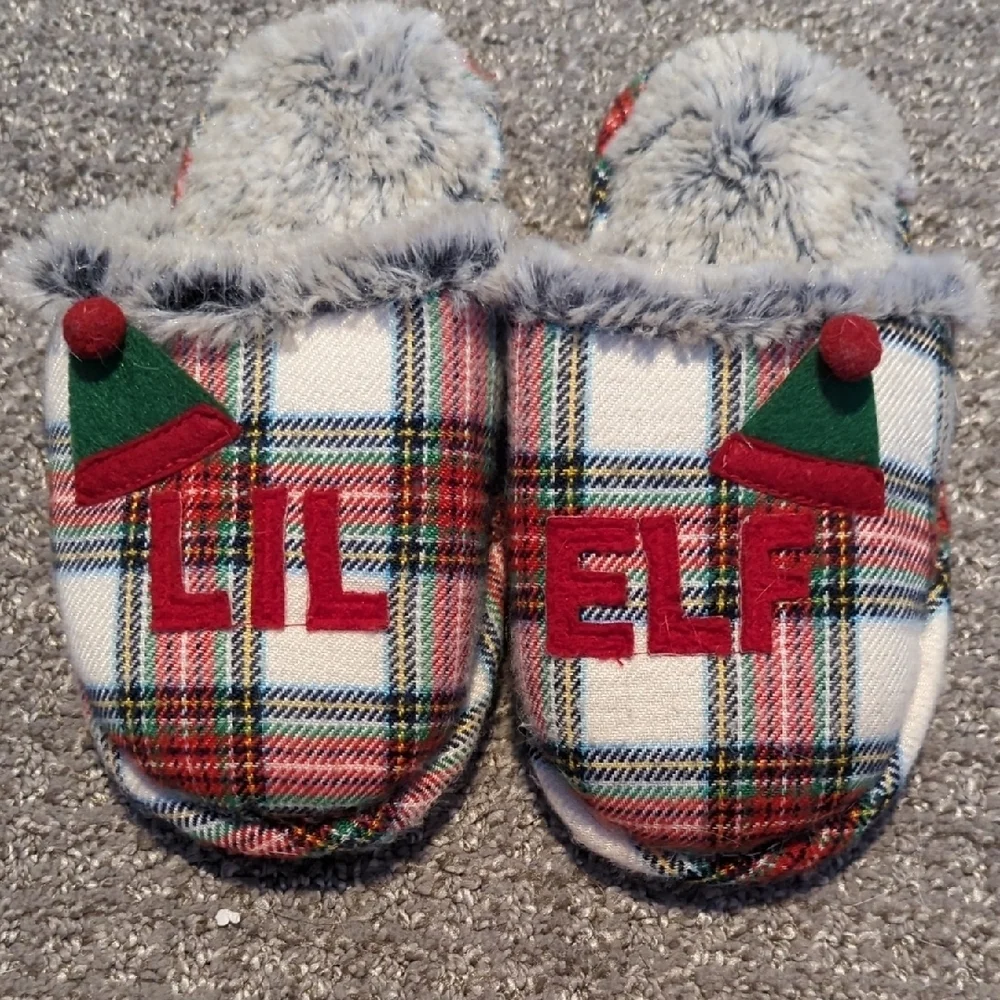Plaid 'Lil Elf' Christmas Slide Slippers